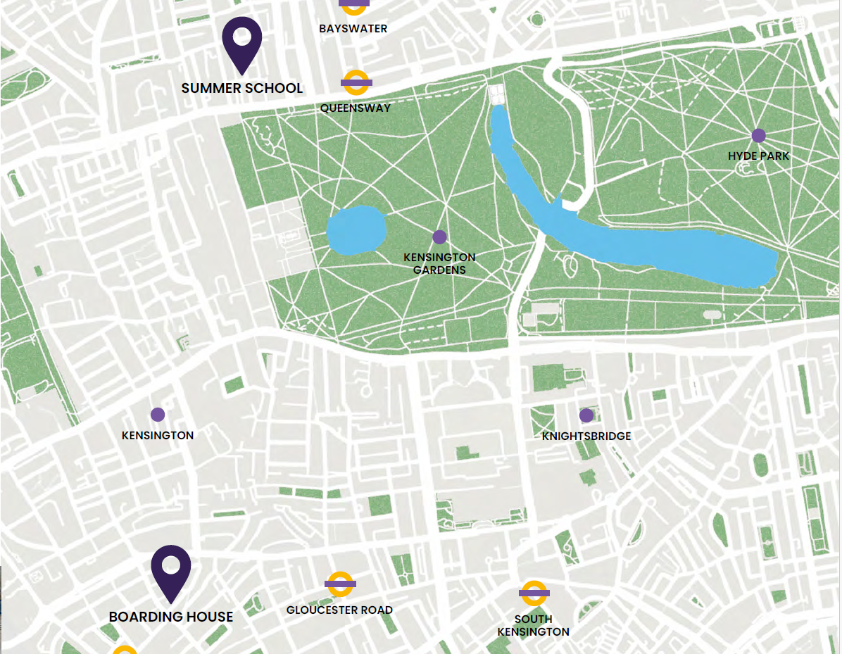 Mapa: localização da escola e da acomodação em Londres